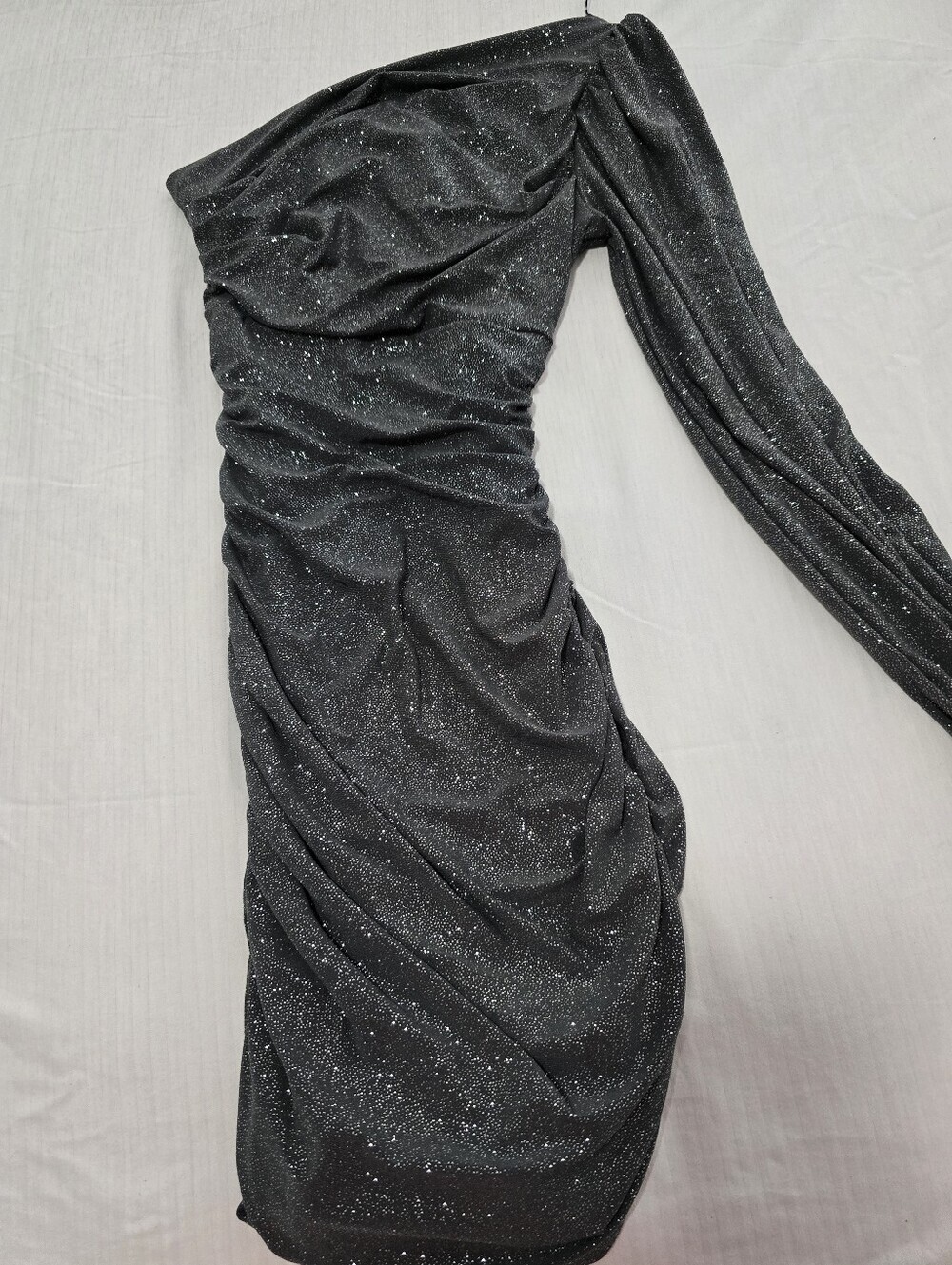 Windsor Black One-Shoulder Sparkle Ruched Dress